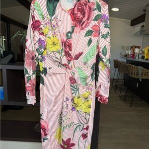 Floral Striped Wrap Dress.